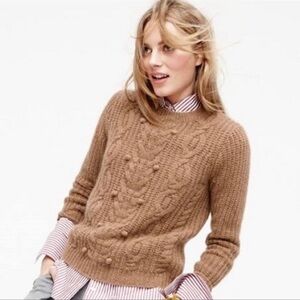 J. Crew Collection Italian Cashmere Blend Cable Knit Pom Pom Sweater, XS